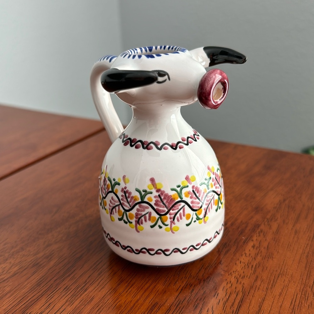 Espana Cow Bull Pottery Floral Creamer  Ceramic Hand Painted Spain